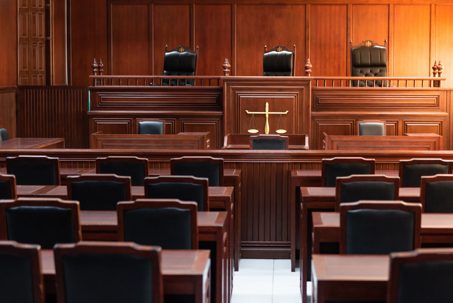 Courtroom with empty seats