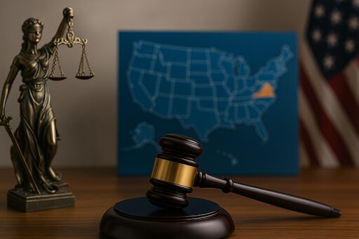 Gavel, Lady Justice, and US map showing Georgia to represent DUI arrest in Chattanooga affecting Georgia residents in 2025.