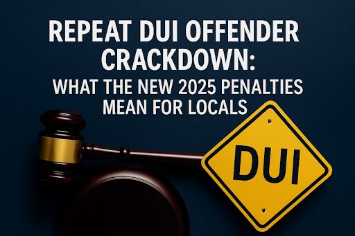 Gavel and DUI warning sign highlighting 2025 repeat DUI penalties in Tennessee.